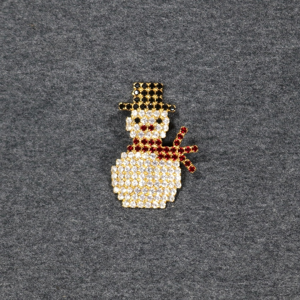 Vintage Costume Jewelry Rhinestone Holiday Snowman Brooch